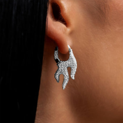 Diamond Flame Hoop Earrings in White Gold