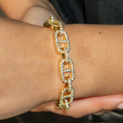 Gold Jewelry - Womens 14K Gold Iced Out VVS Tennis Mariner Bracelet
