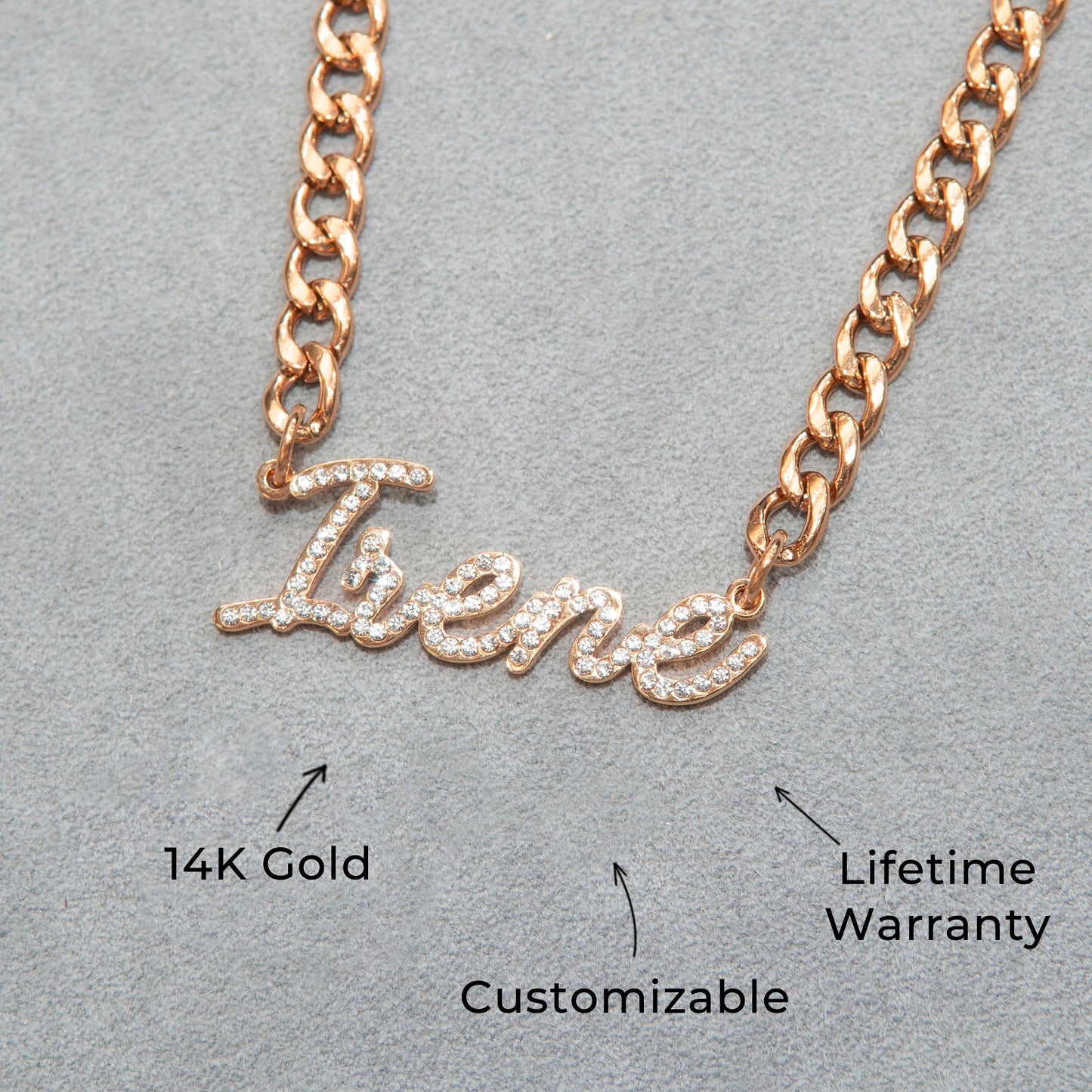 Women Jewelry - Rose Gold Iced Out VVS Name Necklace | Style # N27
