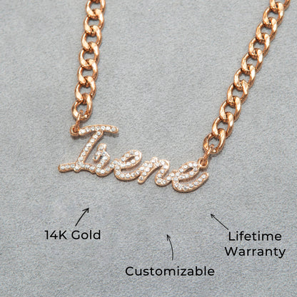 Women Jewelry - Rose Gold Iced Out VVS Name Necklace | Style # N27