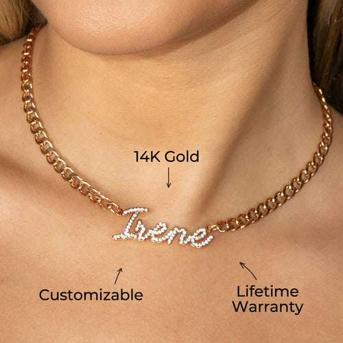 Women Jewelry - Rose Gold Iced Out VVS Name Necklace | Style # N27