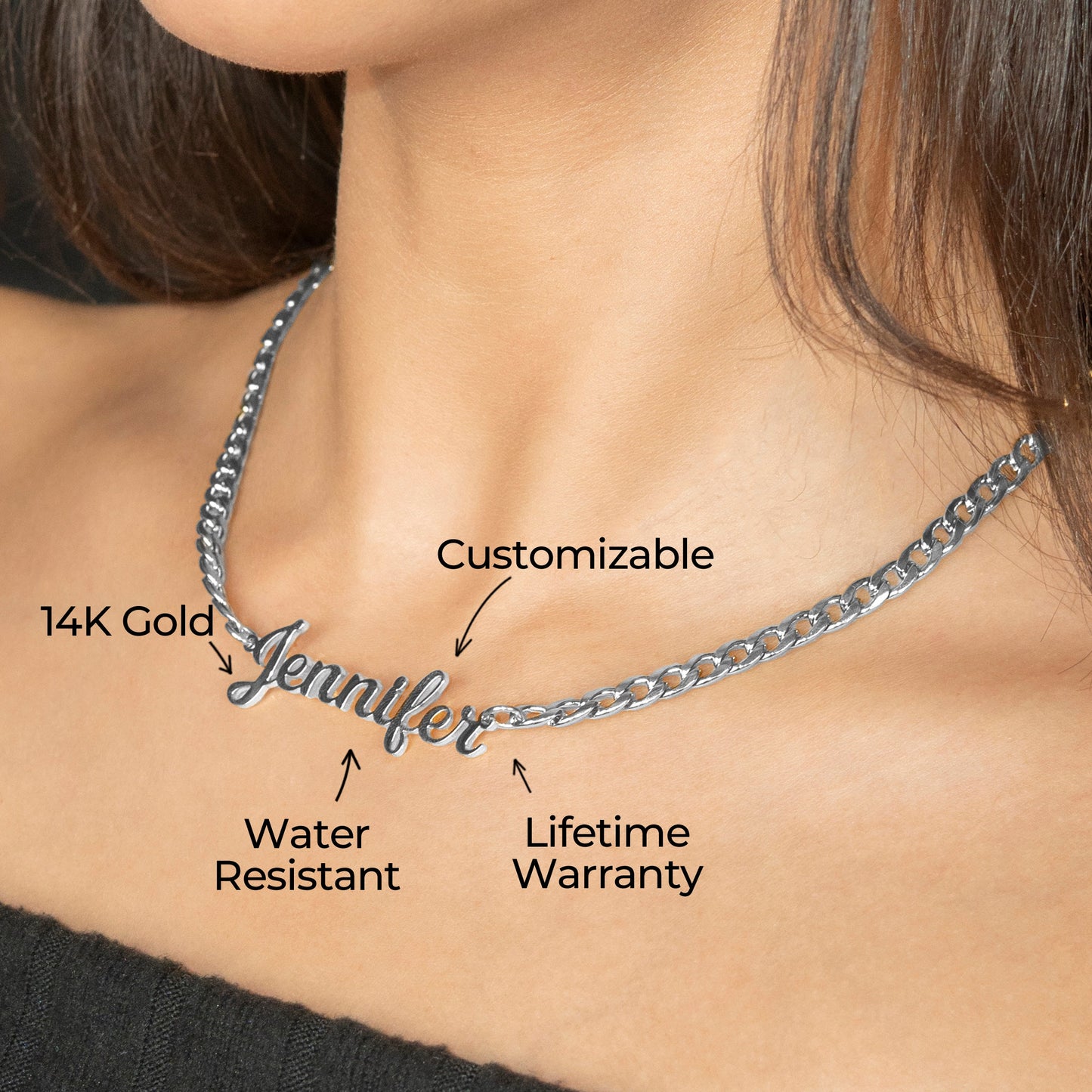 Women Jewelry - White Gold Name Necklace | Style # N05