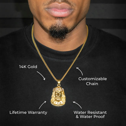 Mens Jewelry - 14K Gold Jesus Head Necklace | Appx. 23 Grams