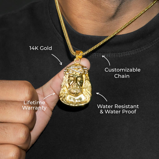 Mens Jewelry - 14K Gold Jesus Head Necklace | Appx. 23 Grams