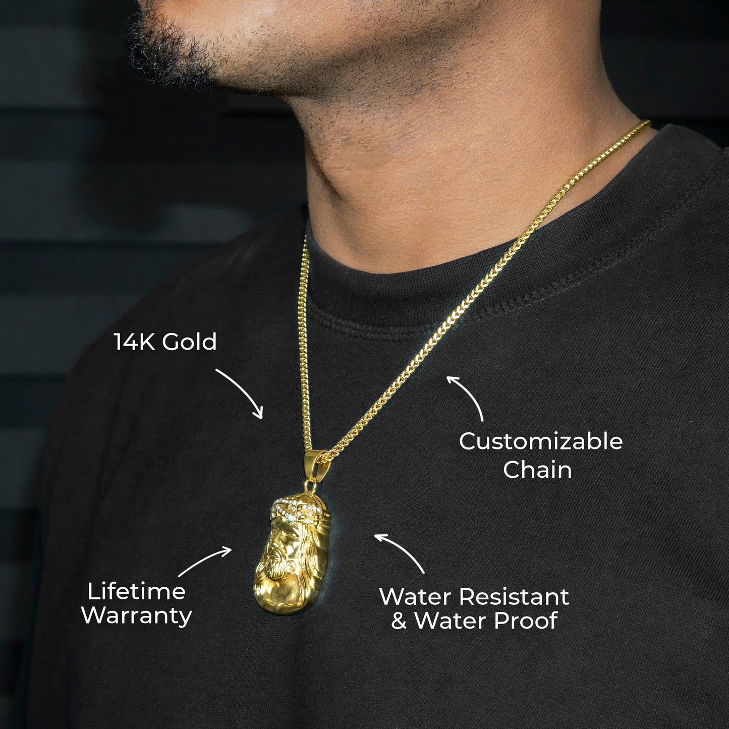 Mens Jewelry - 14K Gold Jesus Head Necklace | Appx. 23 Grams