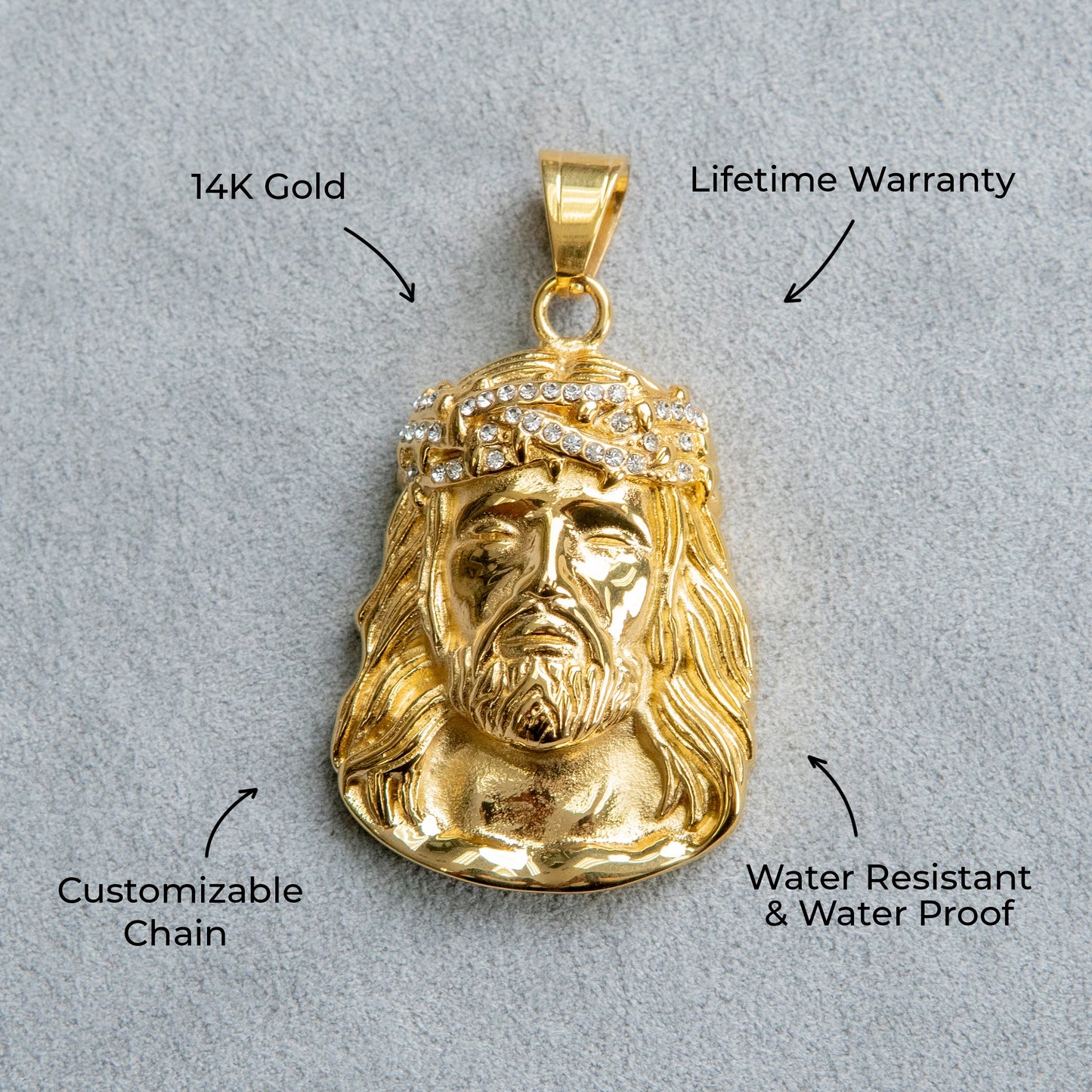 Mens Jewelry - 14K Gold Jesus Head Necklace | Appx. 23 Grams