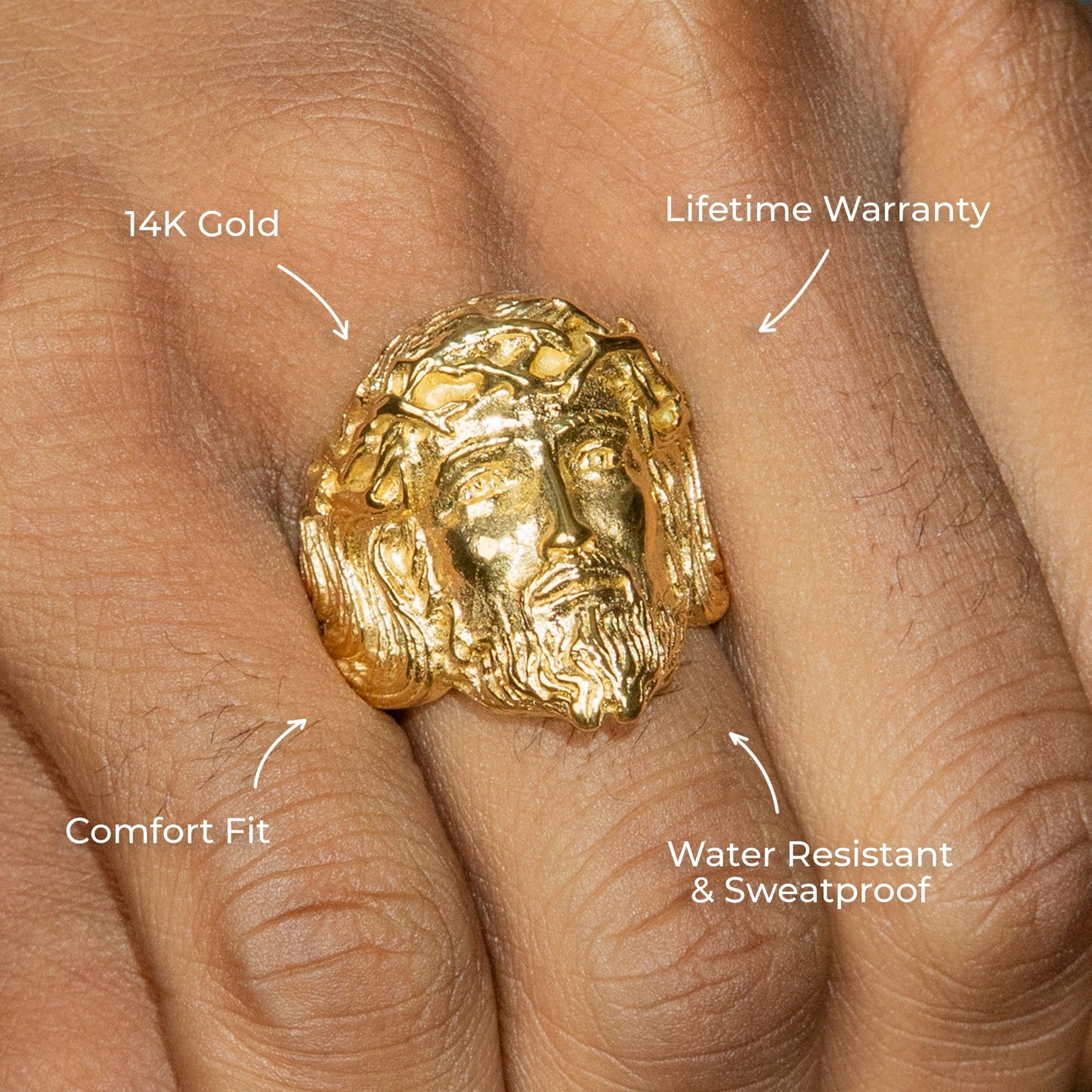 Mens Jewelry - Jesus Head Gold Pinky Ring | 19 Grams
