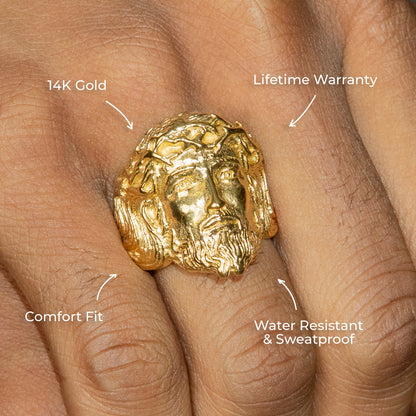 Mens Jewelry - Jesus Head Gold Pinky Ring | 19 Grams