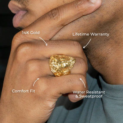 Mens Jewelry - Jesus Head Gold Pinky Ring | 19 Grams