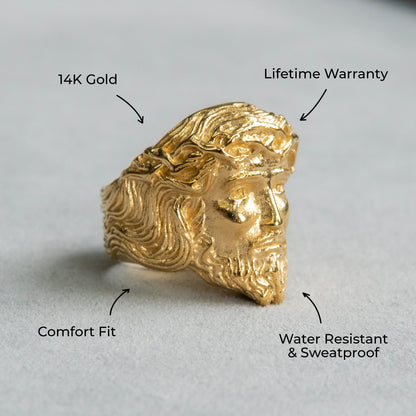 Mens Jewelry - Jesus Head Gold Pinky Ring | 19 Grams