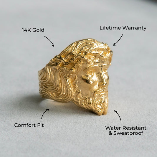 Mens Jewelry - Jesus Head Gold Pinky Ring | 19 Grams