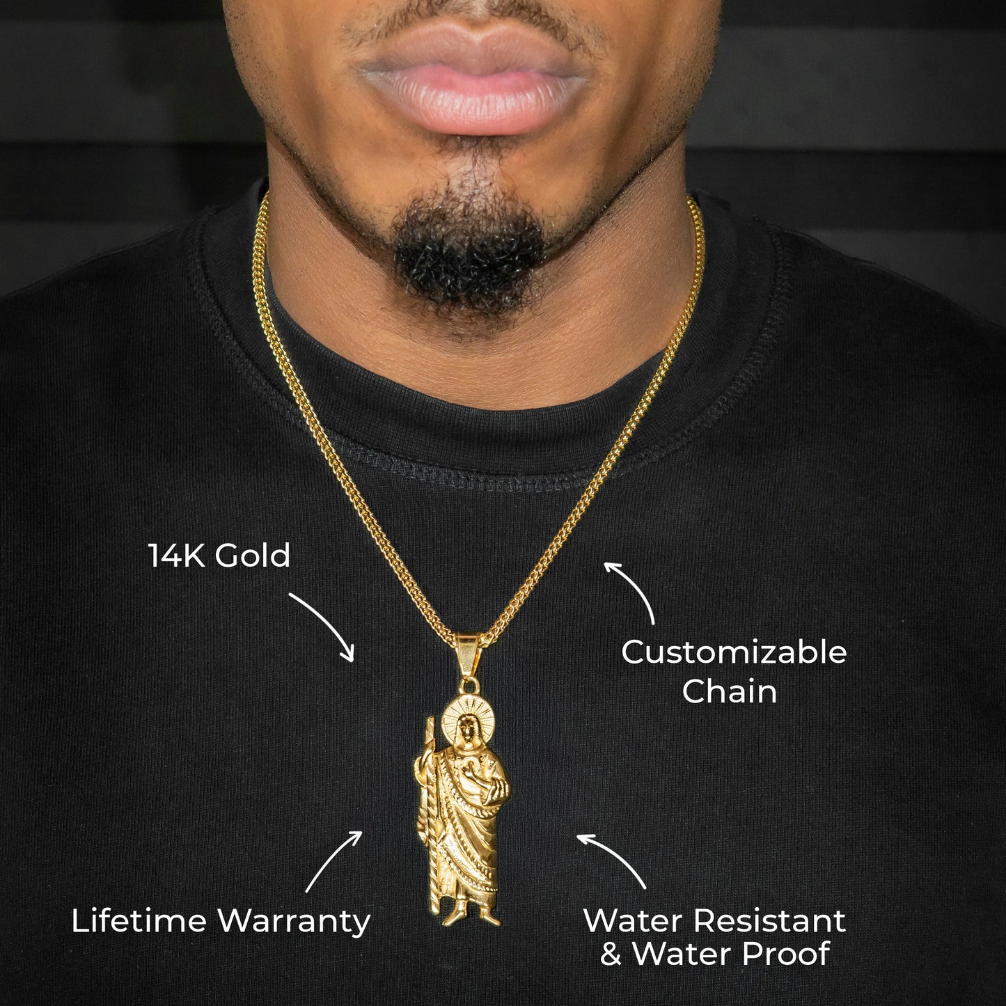 Mens Jewelry - 14K Gold Jesus Necklace | Appx. 22 Grams