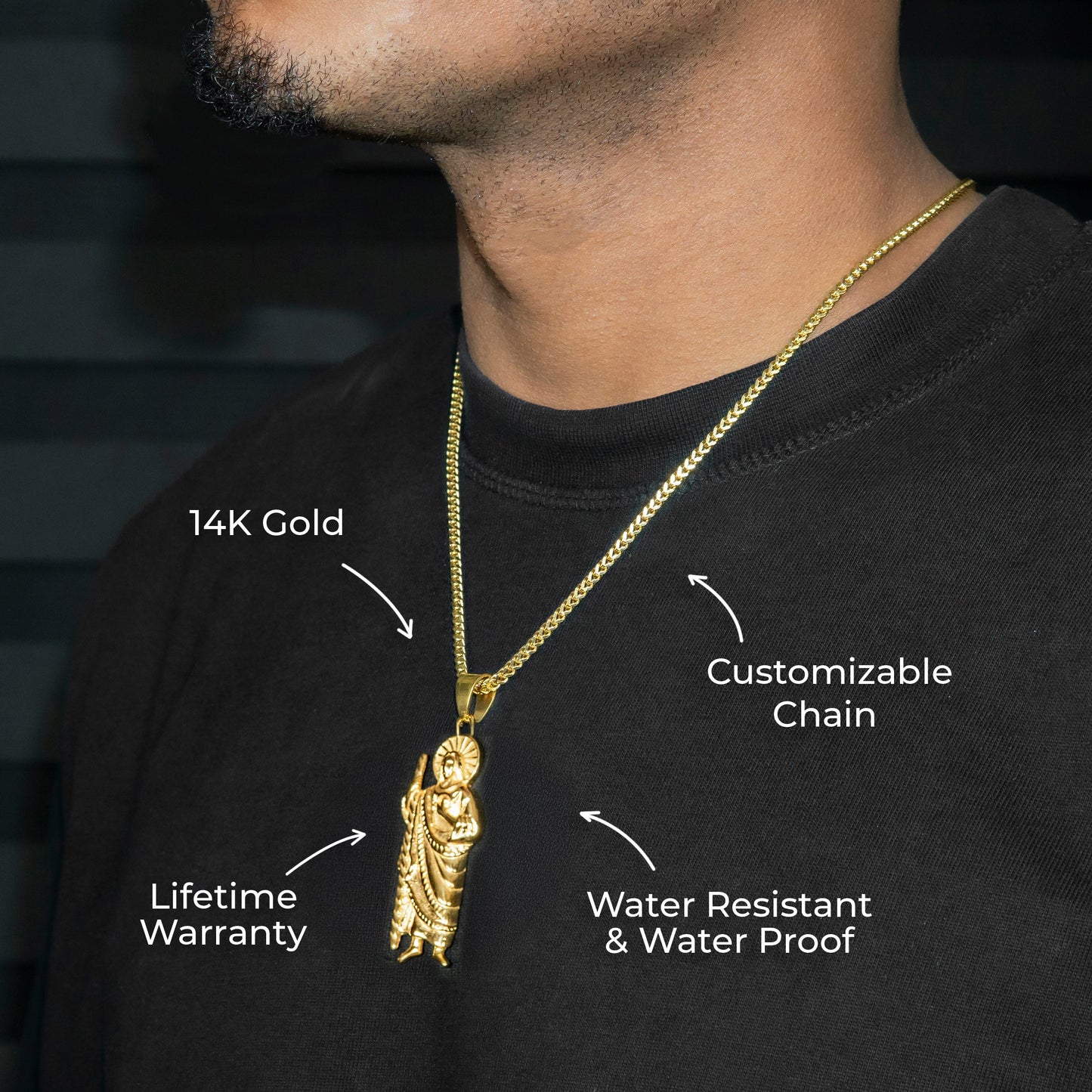 Mens Jewelry - 14K Gold Jesus Necklace | Appx. 22 Grams