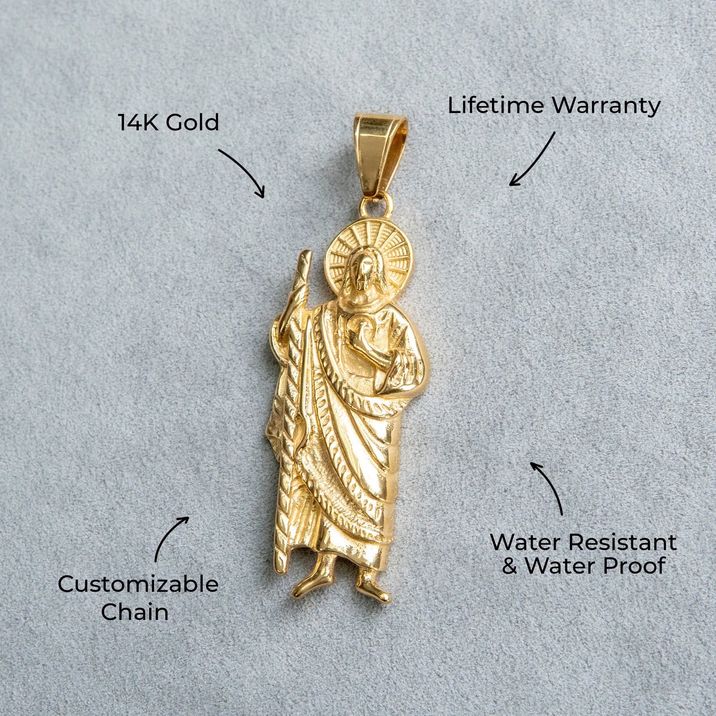 Mens Jewelry - 14K Gold Jesus Necklace | Appx. 22 Grams