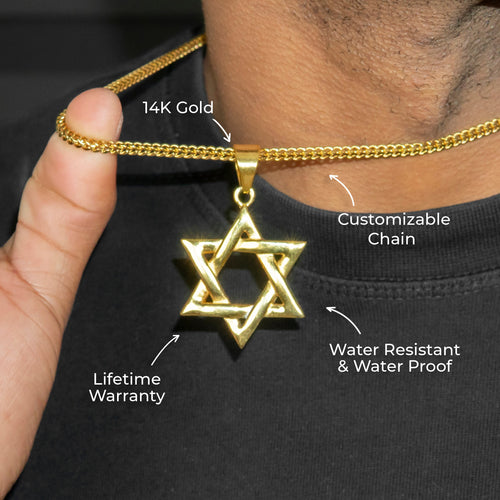 Mens Jewelry - 14K Gold Star of David Necklace | Appx. 12 Grams