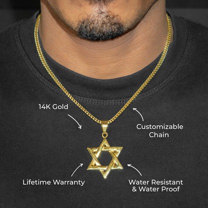 Mens Jewelry - 14K Gold Star of David Necklace | Appx. 12 Grams