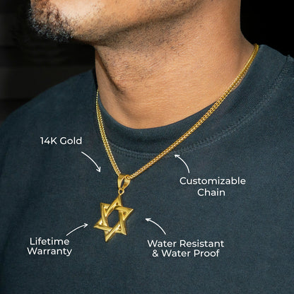 Mens Jewelry - 14K Gold Star of David Necklace | Appx. 12 Grams