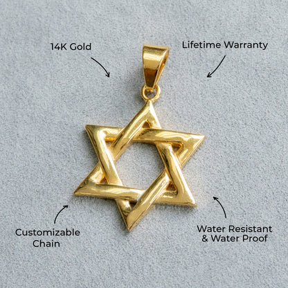Mens Jewelry - 14K Gold Star of David Necklace | Appx. 12 Grams