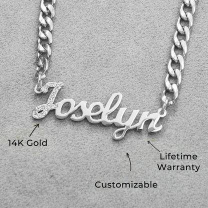 Women Jewelry - White Gold Iced Out VVS Name Necklace | Style # N49