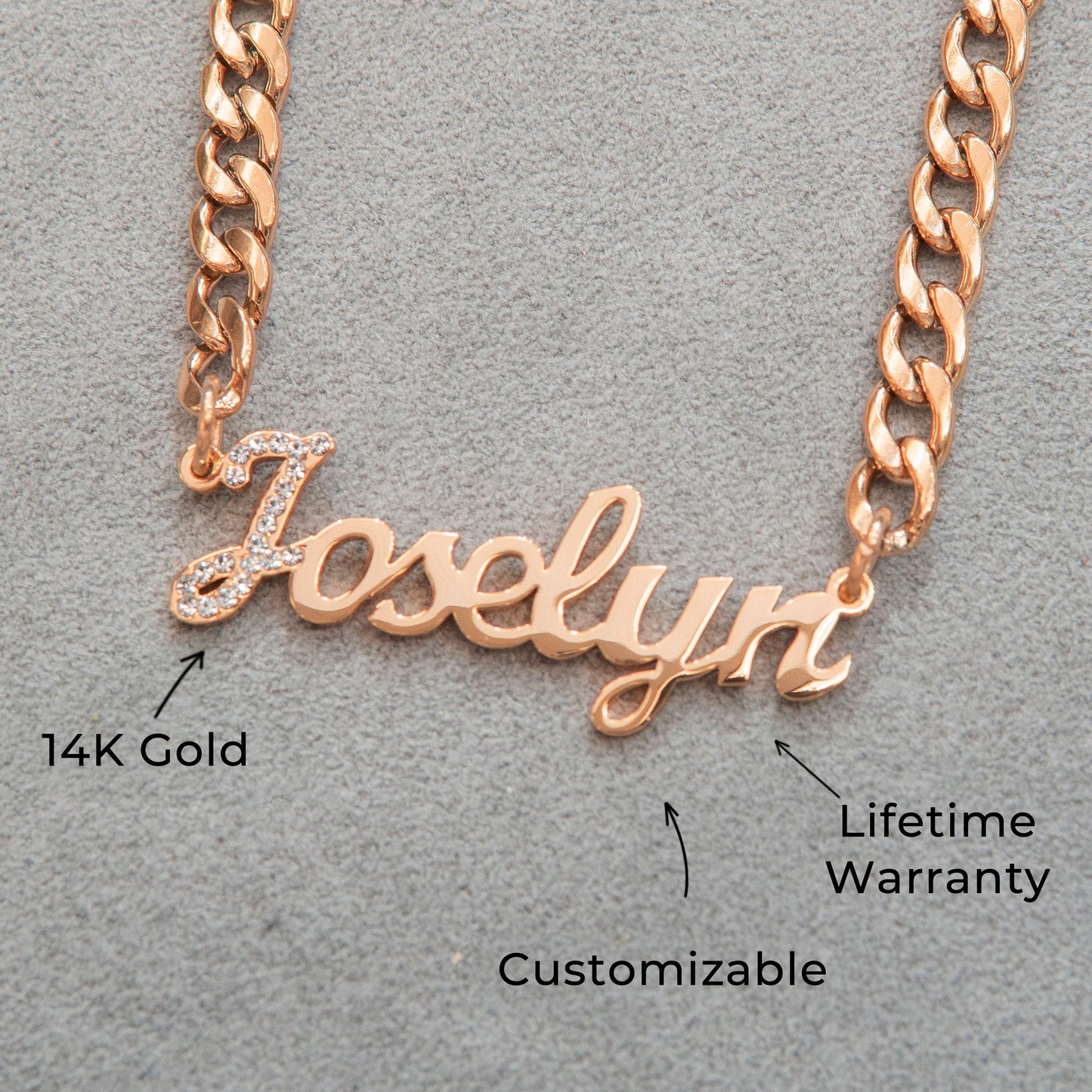 Women Jewelry - Rose Gold Iced Out VVS Name Necklace | Style # N49