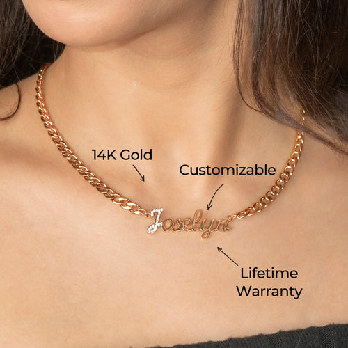 Women Jewelry - Rose Gold Iced Out VVS Name Necklace | Style # N49