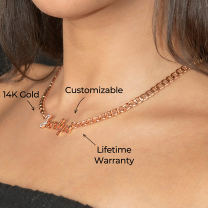 Women Jewelry - Rose Gold Iced Out VVS Name Necklace | Style # N49