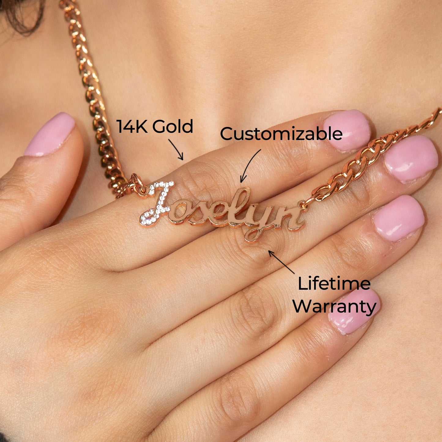 Women Jewelry - Rose Gold Iced Out VVS Name Necklace | Style # N49
