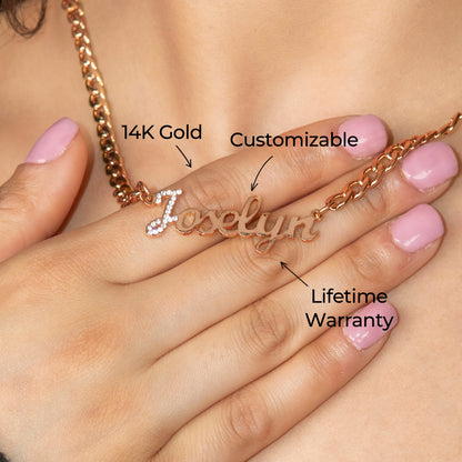 Women Jewelry - Rose Gold Iced Out VVS Name Necklace | Style # N49