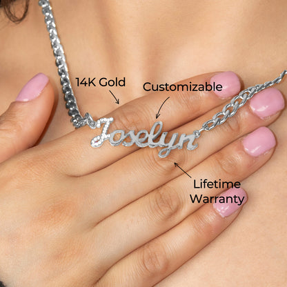 Women Jewelry - White Gold Iced Out VVS Name Necklace | Style # N49