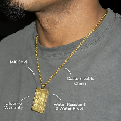 Mens Jewelry - 14K Gold King of Hearts Card Necklace | Appx. 16 Grams