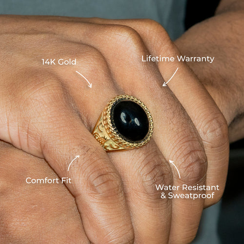 Mens Jewelry - Onyx Oval Gold Pinky Ring | 16 Grams