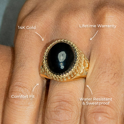 Mens Jewelry - Onyx Oval Gold Pinky Ring | 16 Grams