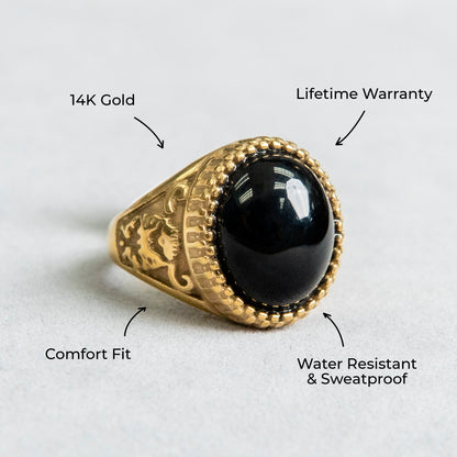 Mens Jewelry - Onyx Oval Gold Pinky Ring | 16 Grams