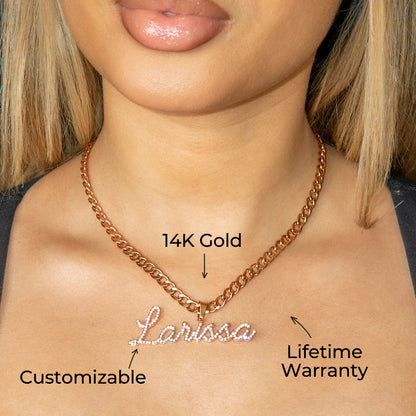 Women Jewelry - Rose Gold Iced Out VVS Name Necklace | Style # N26