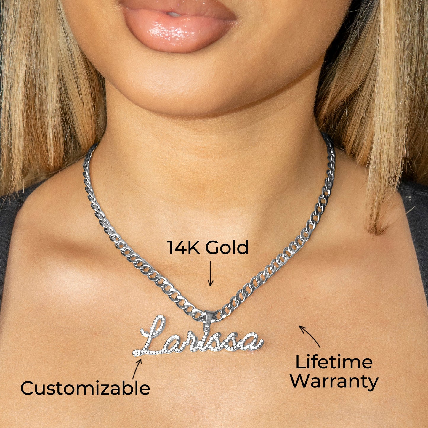 Women Jewelry - White Gold Iced Out VVS Name Necklace | Style # N27