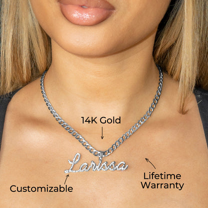 Women Jewelry - White Gold Iced Out VVS Name Necklace | Style # N27