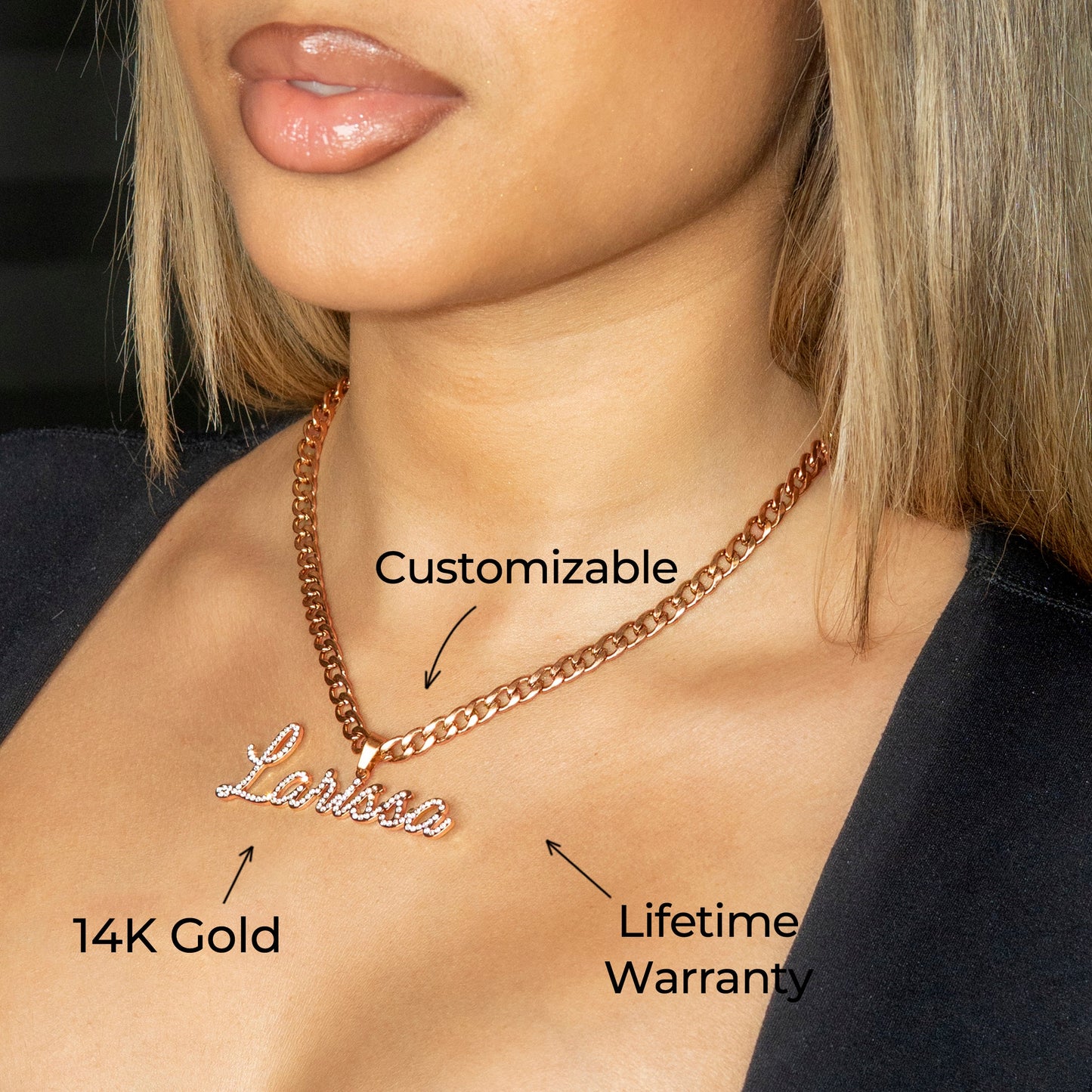 Women Jewelry - Rose Gold Iced Out VVS Name Necklace | Style # N26