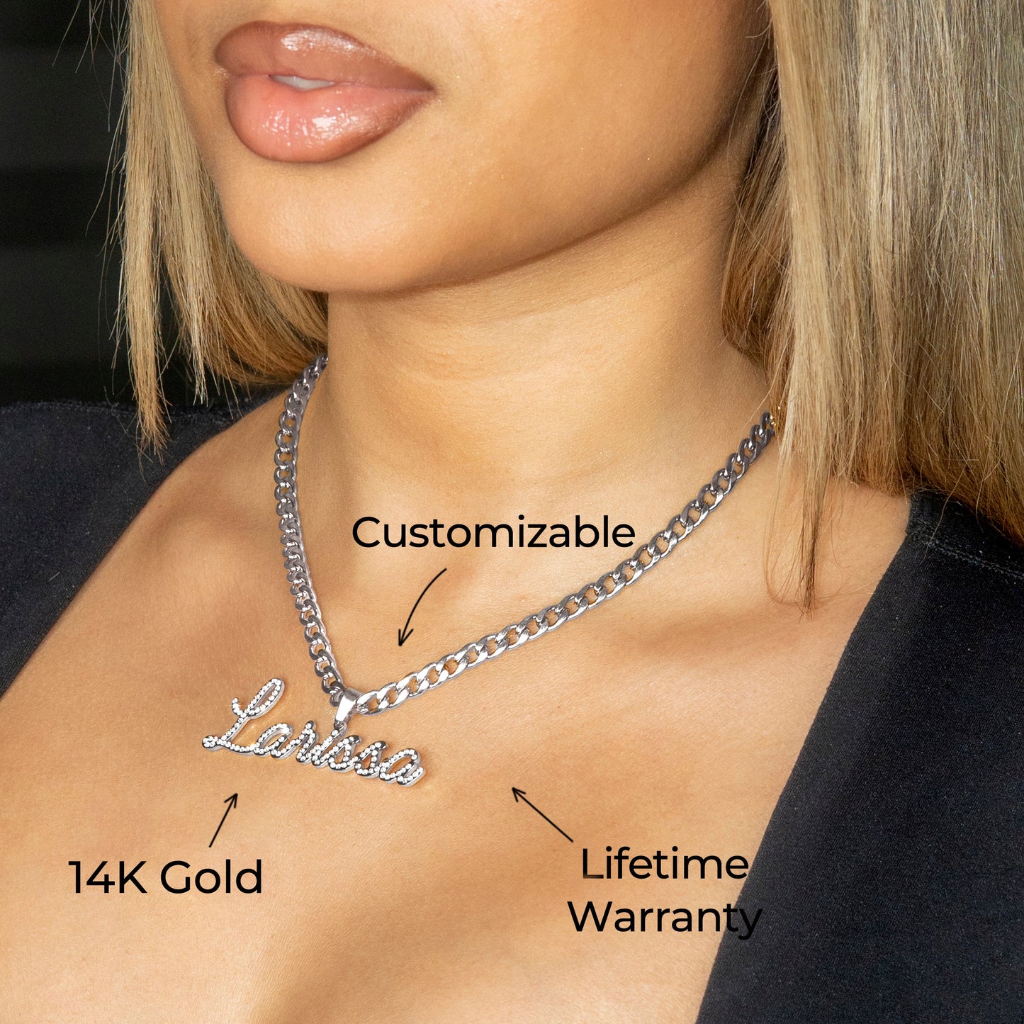 Women Jewelry - White Gold Iced Out VVS Name Necklace | Style # N27