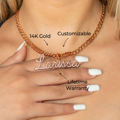 Women Jewelry - Rose Gold Iced Out VVS Name Necklace | Style # N26
