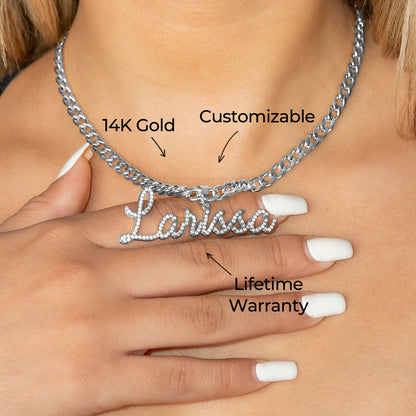 Women Jewelry - White Gold Iced Out VVS Name Necklace | Style # N26