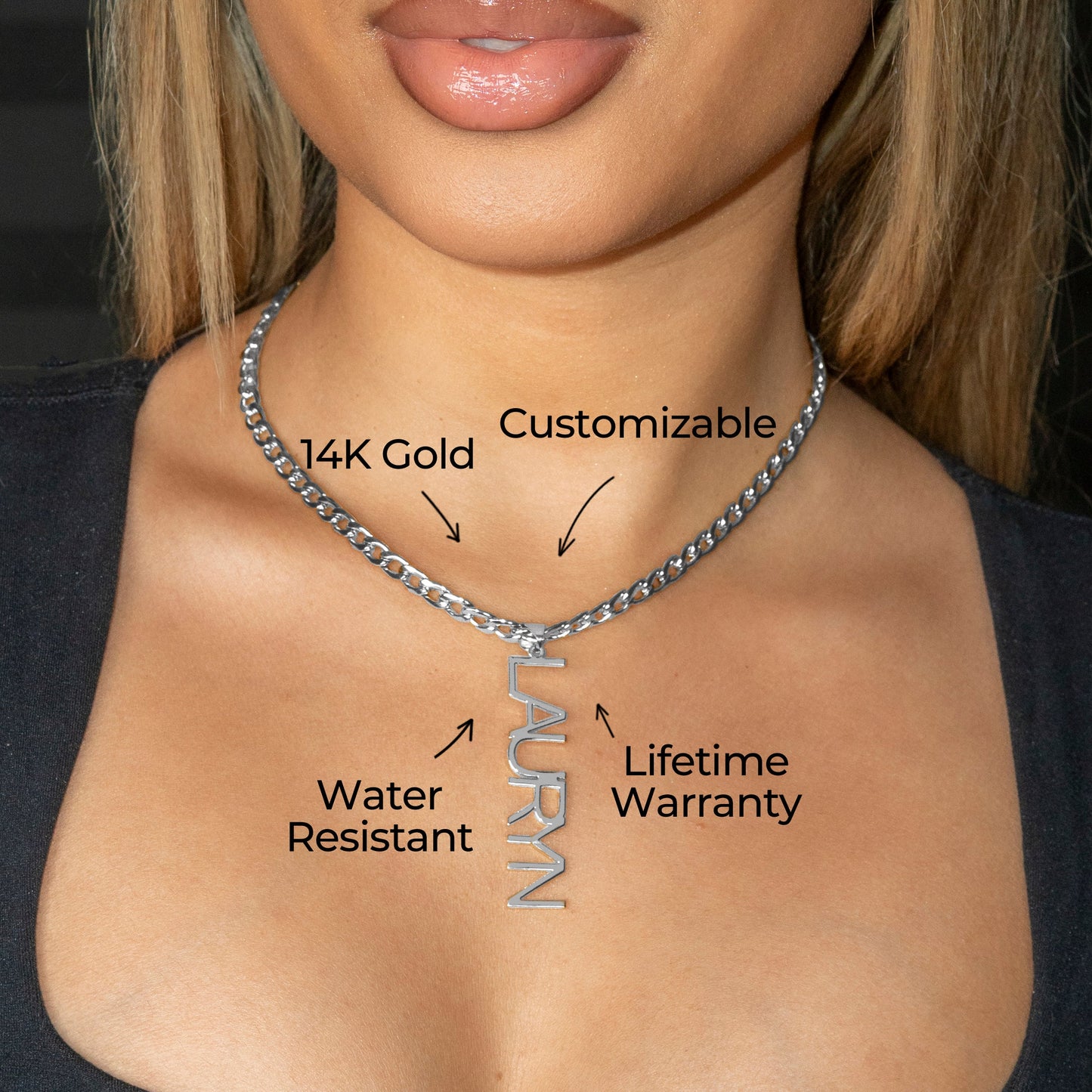 Women Jewelry - White Gold Name Necklace | Style # N12
