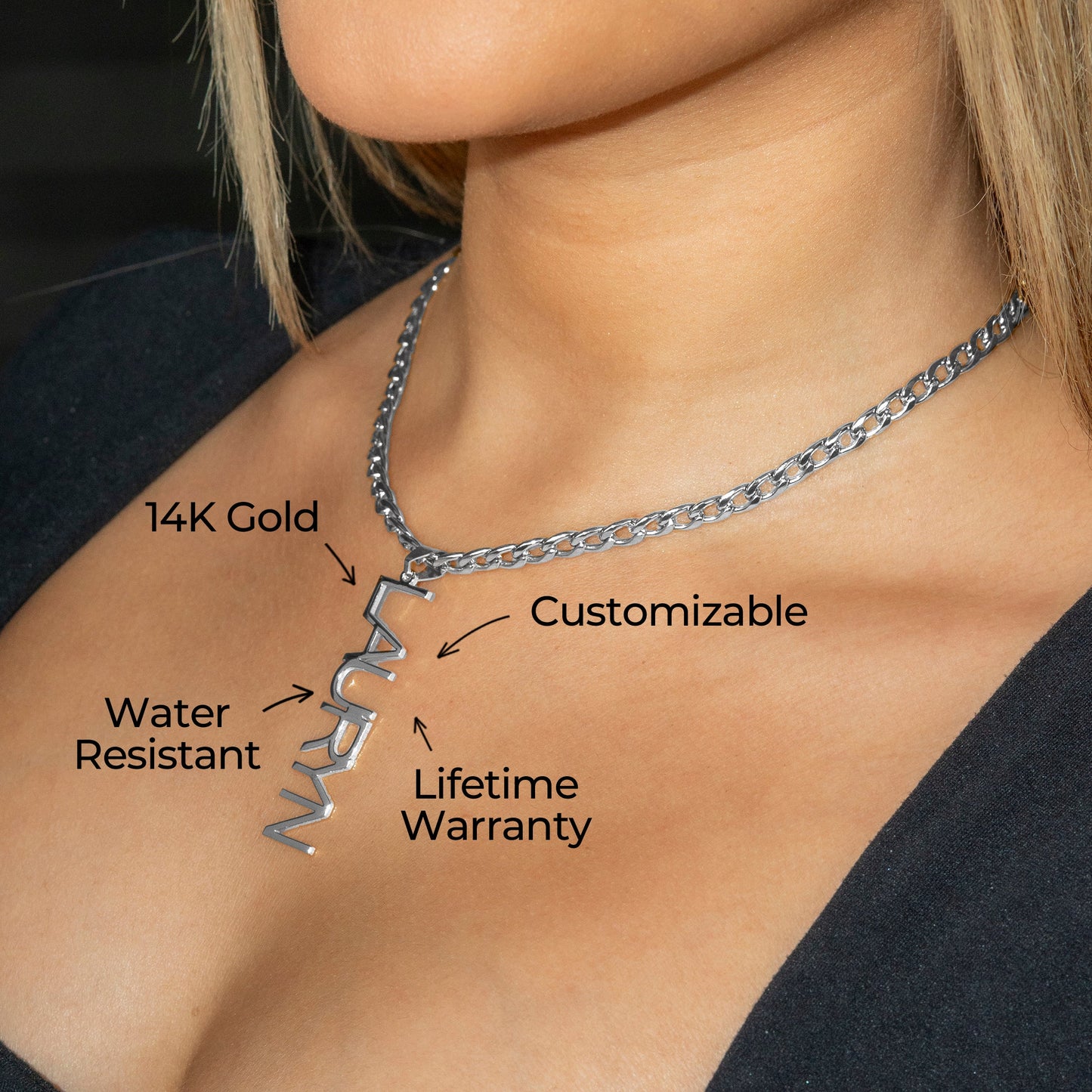 Women Jewelry - White Gold Name Necklace | Style # N12