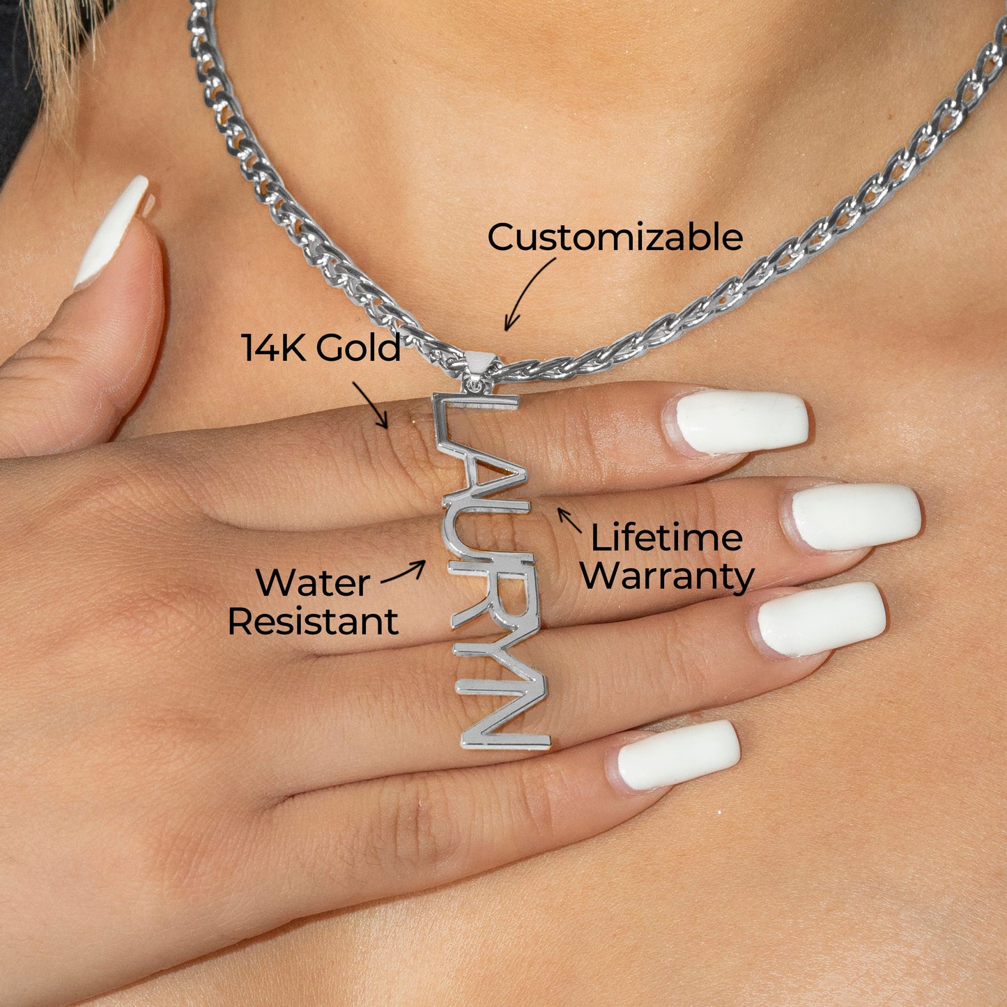 Women Jewelry - White Gold Name Necklace | Style # N12