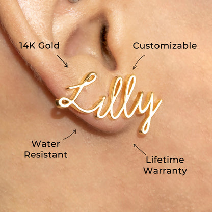 Women Jewelry - 14K Gold Name Plate Earrings | Style # E10