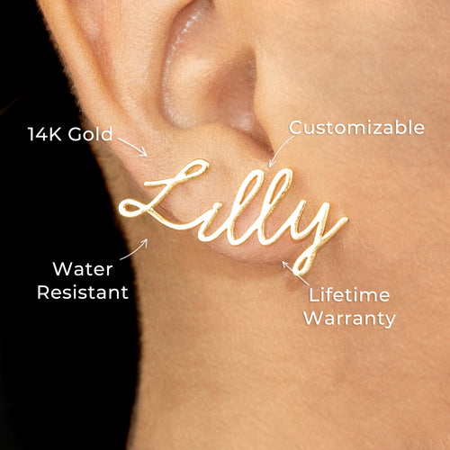 Women Jewelry - 14K Gold Name Plate Earrings | Style # E10