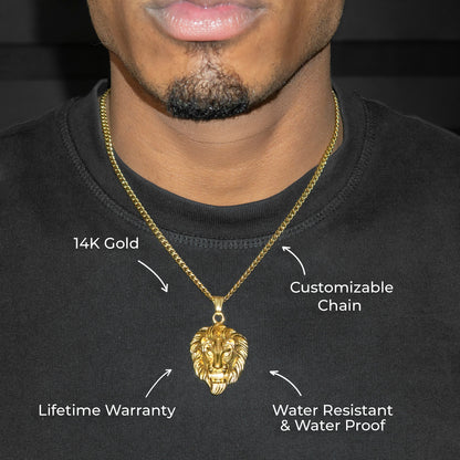 Mens Jewelry - 14K Gold Lion Head Necklace | Appx. 17 Grams