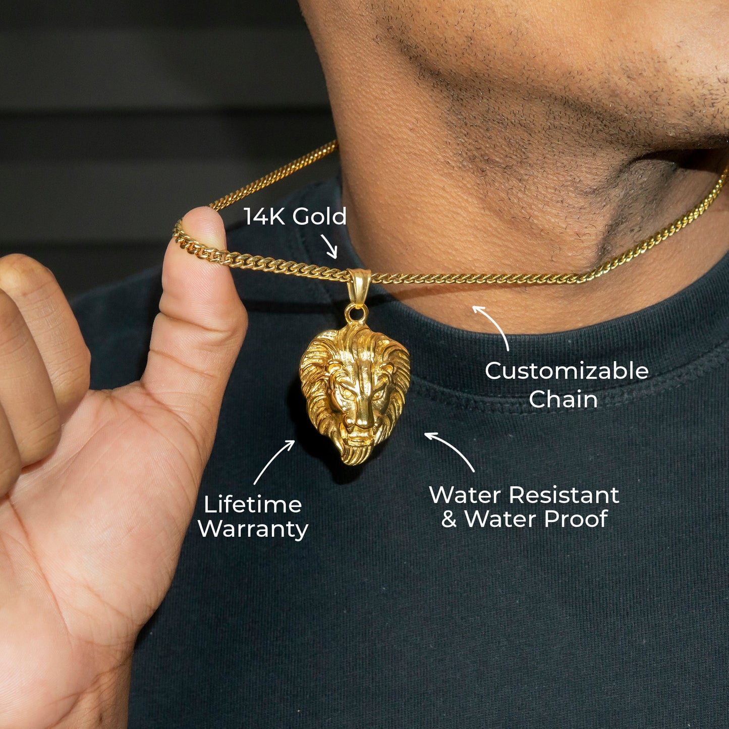 Mens Jewelry - 14K Gold Lion Head Necklace | Appx. 17 Grams