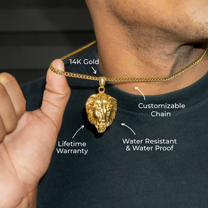 Mens Jewelry - 14K Gold Lion Head Necklace | Appx. 17 Grams