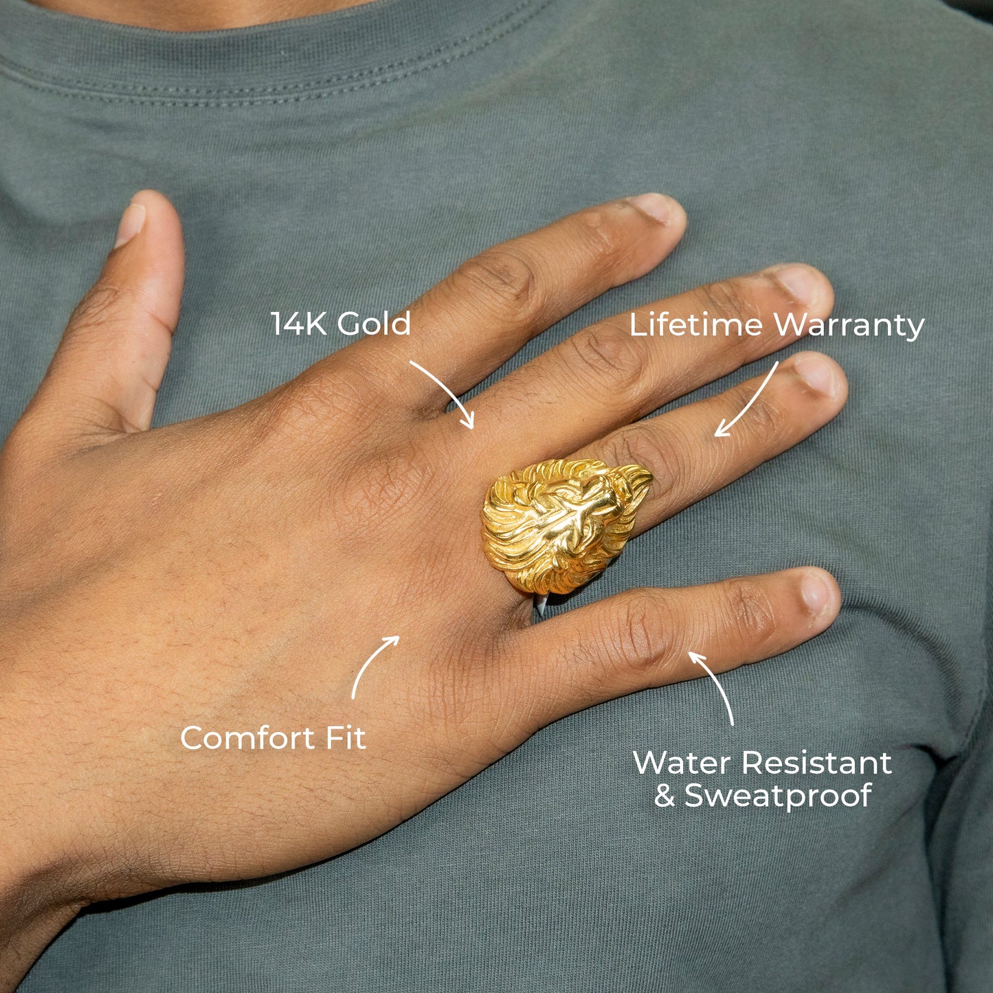 Mens Jewelry - Lion Head Gold Pinky Ring | 30 Grams