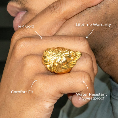 Mens Jewelry - Lion Head Gold Pinky Ring | 30 Grams